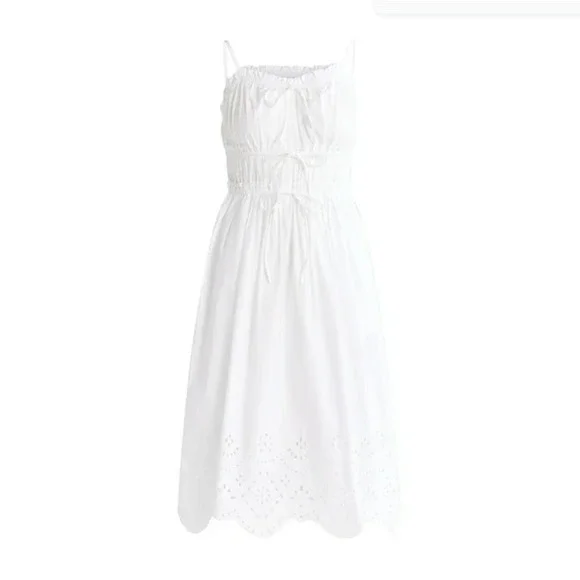 Free Assembly Women's Plus‎ Sleeveless Cotton Midi Dress with Bow Front White XS - Picture 8 of 8
